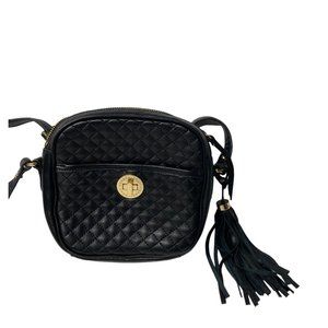 Like New Isaac Mizrahi Quilted Leather Black Crossbody Purse Tassel